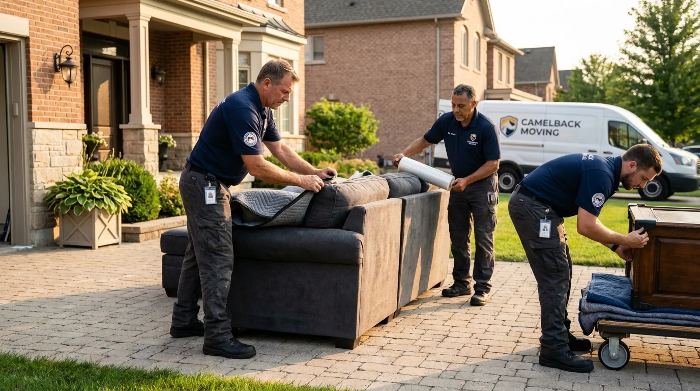 Large estate moving crew wrapping furniture in Howard Beach, NY